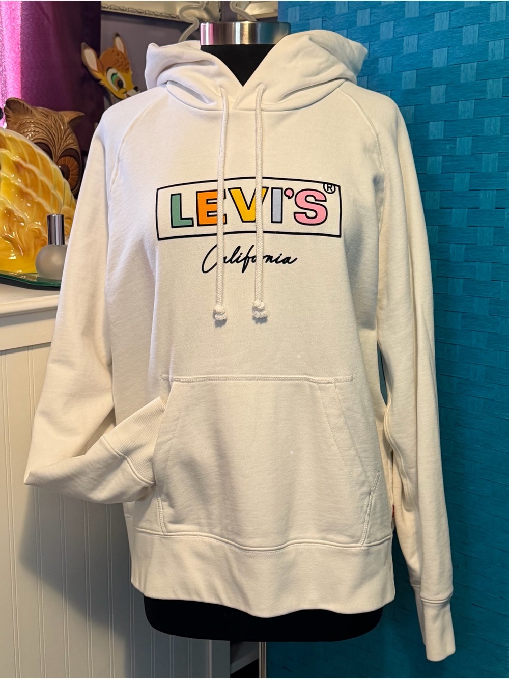 Levi’s Logo California Pullover Hoodie Sweatshirt top White Multicolor